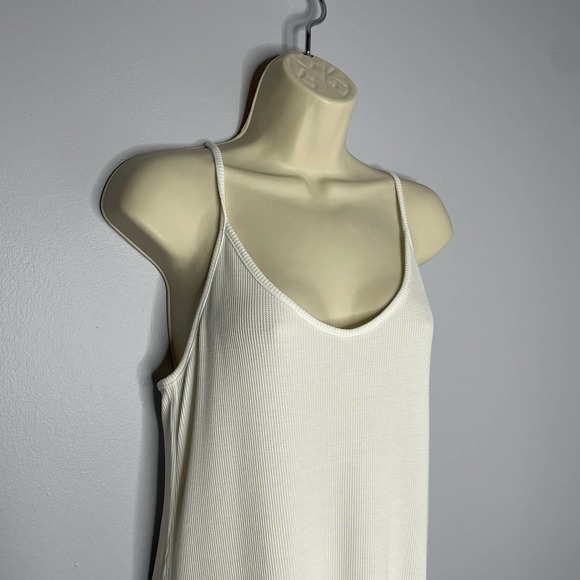 Andie Waffle Knit The Slip Midi Dress in White Bamboo Rayon Lounge Large - Picture 4 of 12